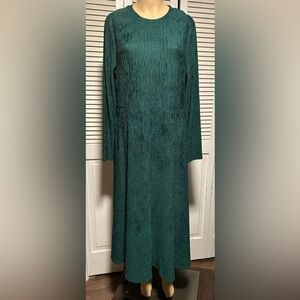 NWT Seta T Hunter Green Crinkle Long Sleeve Maxi Dress Women’s XL